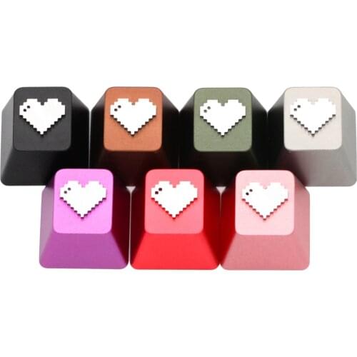 Pixel Heart anodized aluminum keycaps with anodizing for custom mechanical keyboards cherry profile grey black red green silver