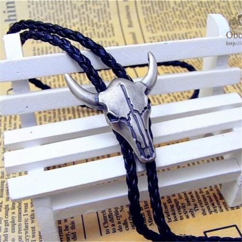 Adjustable Bull Head Western Cowboy Bolo Tie Rodeo Dance Necktie Faux Leather Pendant Necklace