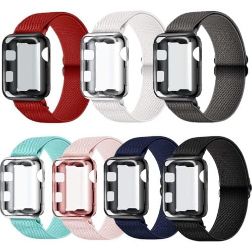 Scrunchie Elastic Strap+Case for Apple Watch 44mm 42mm 40mm 38mm Nylon Loop Adjustment Bracelets for iwatch Series 6 5 4 3 2
