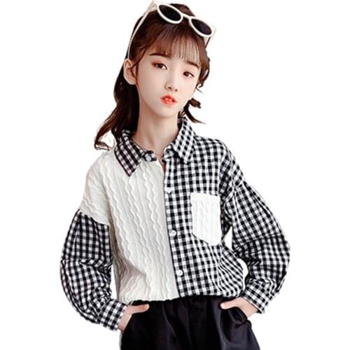 Shirts For Girls Plaid Pattern Blouse For Girl Patchwork Childrens Shirts For Girls Spring Autumn Teenage Clothes For Girls