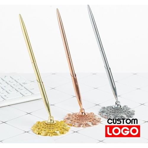 Business Signature Desk Pen Custom Logo Text Engraving Metal Ballpoint Pen Office Bank Hotel Counter Pen
