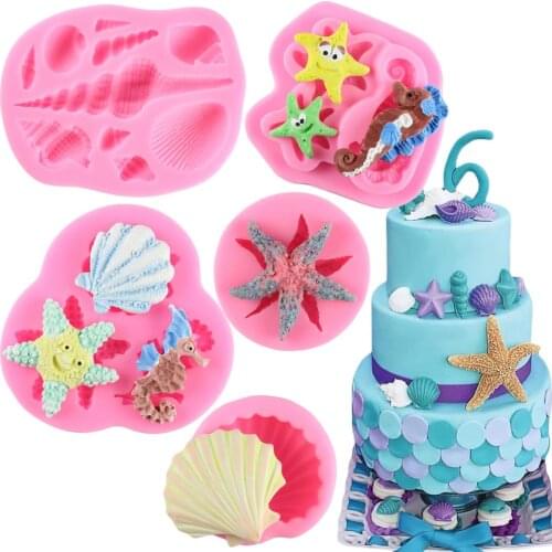 28 Style Ocean Theme Shell Conch Starfish Silicone Molds Fondant Cake Decorating Tools Soap Chocolate Candy Cookie Baking Moulds