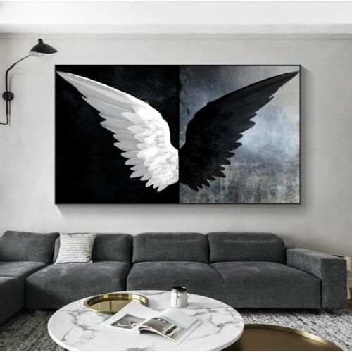 Modern Black White Angel Wings Canvas Paintings Wall Art Pictures Poster and Print for Living Room Decor No Frame