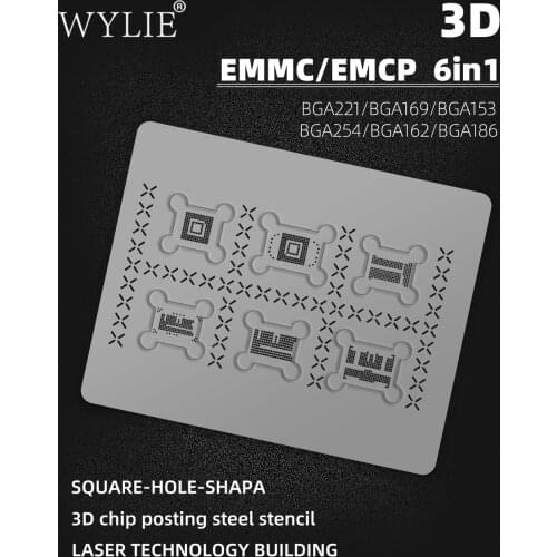 3D chip BGA posting steel stencil For EMMC/EMCP BGA221/BGA169/BGA153 BGA254/BGA162/BGA186 6in1 SQUARE-HOLE-SHAPA
