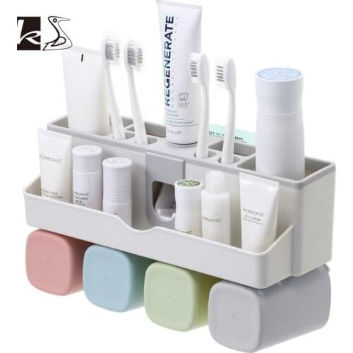 Toothbrush rack bathroom rack free punch suction wall type bathroom toiletries set artifact automatically squeeze toothpaste