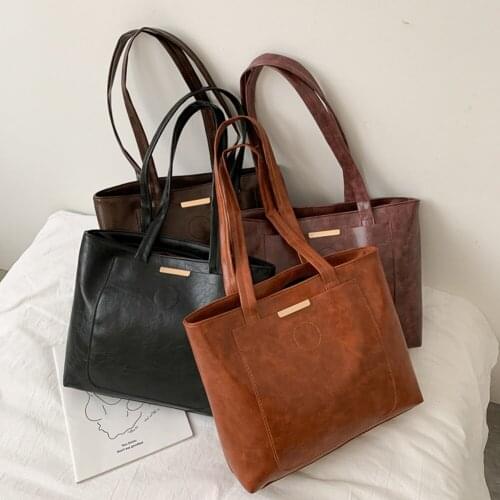 Fashion Retro PU Leather Handbags for Women Solid Color Handbags Lady Large Capacity Shopping Totes Shoulder Bags