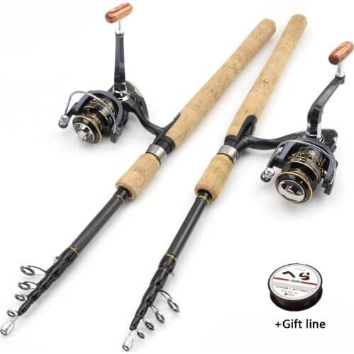 1.8m2.1m2.4m2.7m Rod Reel Combos telescopic Spinning fishing rod Spinning Reels set 29cm Cork handle Pikes fish trout rods