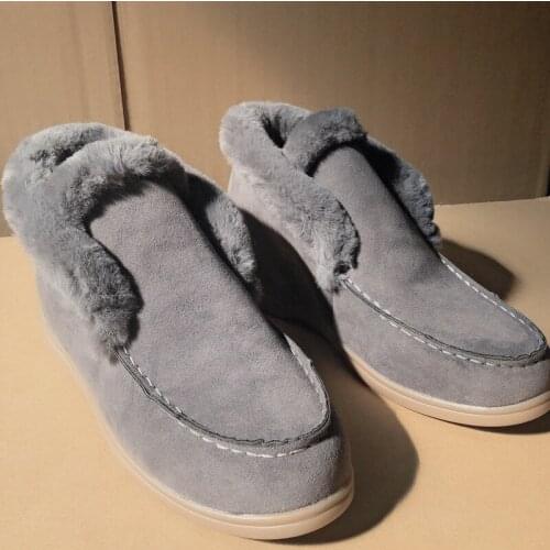 Womens Ankle Boots Suede-leather Boot Fur Warm Winter Shoes Fashion Slip-on Snow Boots for Women Flat Loafers