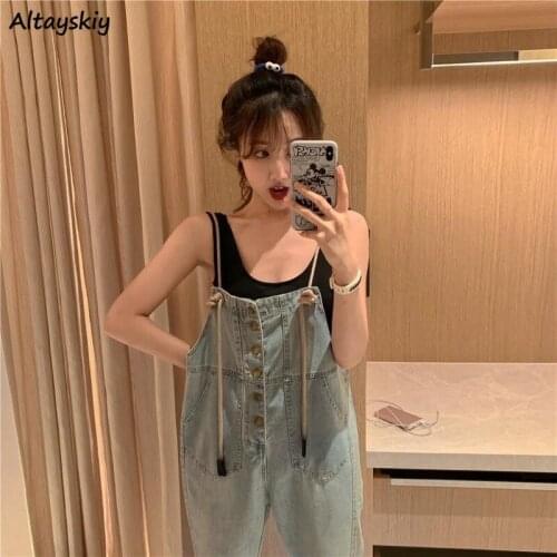 Jumpsuits Women Retro High Waisted Summer Stylish All-match Chic Ladies Denim Jumpsuit Ins Loose Leisure Harajuku Femme Clothing