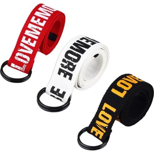 Fashion Letter Printing Canvas Belt Metal D Buckle Fabric Long Belts Women Men Trouser Solid Color Waist Accesories white 40