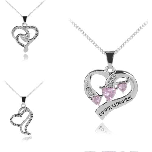 Love you more Letter Necklace Fashion Rhinestone Geometric Pendant Necklace High Quality Lady Chain Necklace Mothers Day Gift