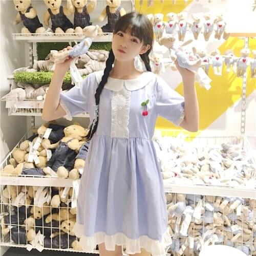 Summer new womens Korean fresh and lovely lotus leaf Peter Pan Collar Patchwork loose short-sleeved dress