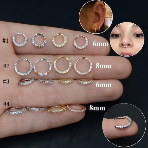 1Pc 6/8mm Nose Ring Nipple Ear Cartilage Tragus Lip Stud Piercing Body Jewelry Daith Earrings Hoop CZ Hinged Segment Clicker