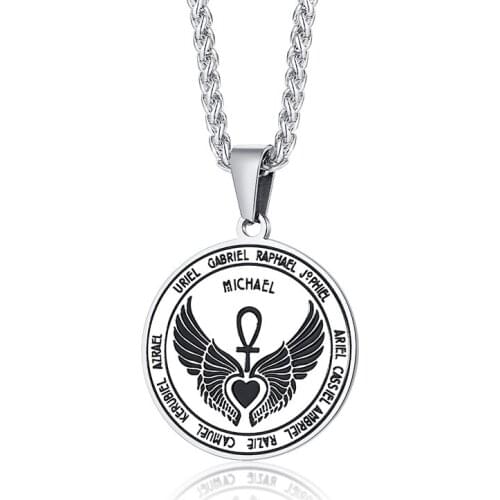 2021 Fashion And Simple Stainless Stee Materiall Angel Amulet Pendant Steel Color Necklace Suitable For Mens Accessories