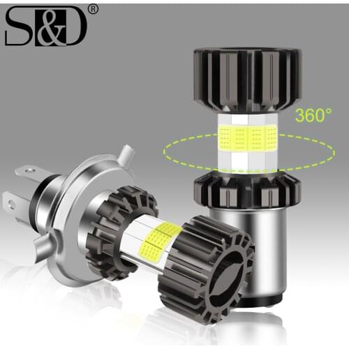 360° 2400Lm H4 LED Motorcycle Headlight Bulb 8-sides COB BA20D Led H6 Hi Lo Motorbike Headlamp 6000K White 16W Moto Spotlights