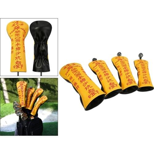 4x Golf PU Leather 1 3 5 UT Golf Driver Headcover Fairway Wood Cover Hybrid Golf Clubs Head Covers Lucky Charm Embroidery Design