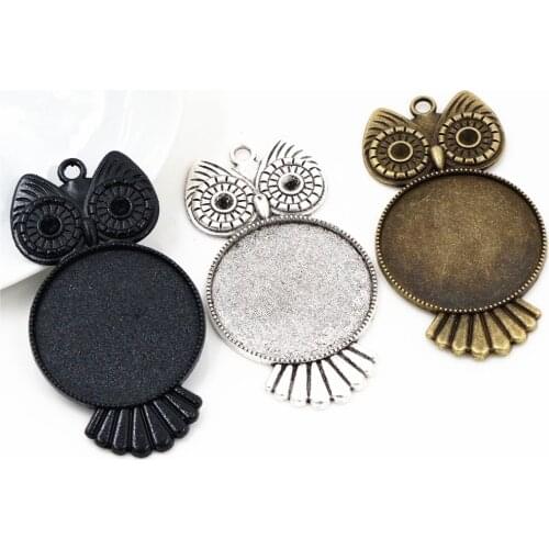 5pcs 30mm Inner Size Antique Silver Plated and Black and Bronze Plated Owl Style Cabochon Base Setting Charms Pendant