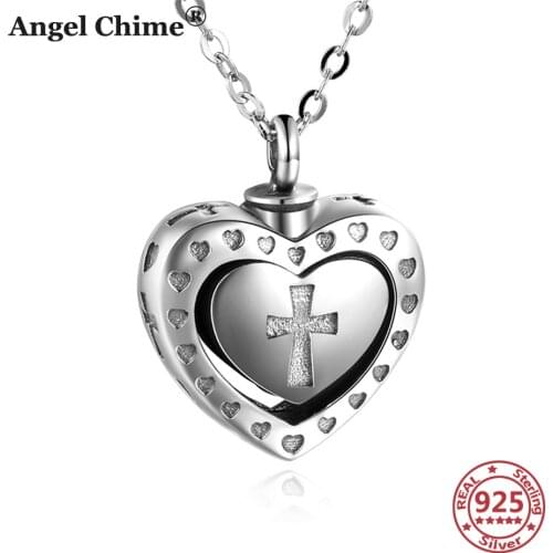 AC 925 Sterling Silver Heart Cross Pendant Urn Necklaces for Ashes Dog Pet Ashes Casket Memorial Urn Necklaces Cremation Pendant