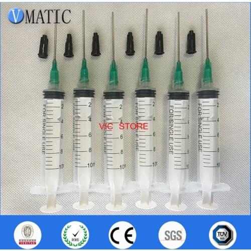 Free Shipping Non Sterilized Quality 6 Syringes 10Ml/Cc With 18 Gauge Needles & Caps/Stopper