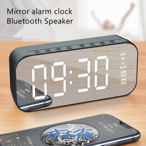 Wireless Bluetooth Mirror alarm clock Speaker FM Radio Sound Box Desktop Alarm Clock Subwoofer Music Player Card Bass Speaker