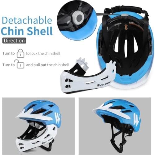 WEST BIKING Kids Cycling Helmet Full Face Protection Detachable Sports Safety Cap Children Roller Skating Scooter Helmet