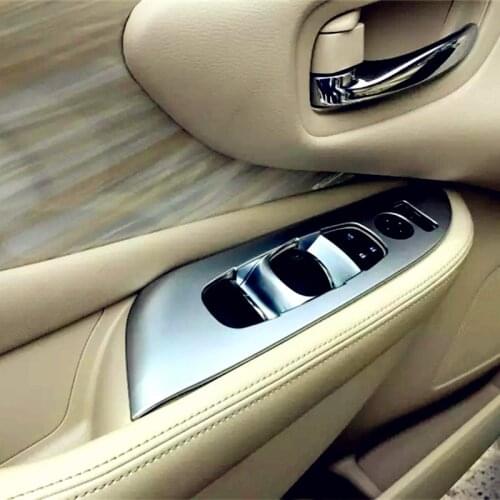 For Nissan Murano 2015 2016 For Left-handed Driving 4pcs Matte Chrome Car Interior Door Armrest Trim Window Switch Button Cover