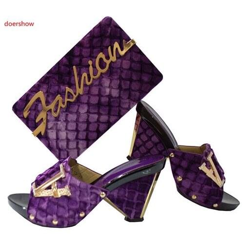 Doershow African Women Matching Italian Shoe and Bag Set for Wedding Italian Shoes with Matching Bags Italy Shoes SGF1-20