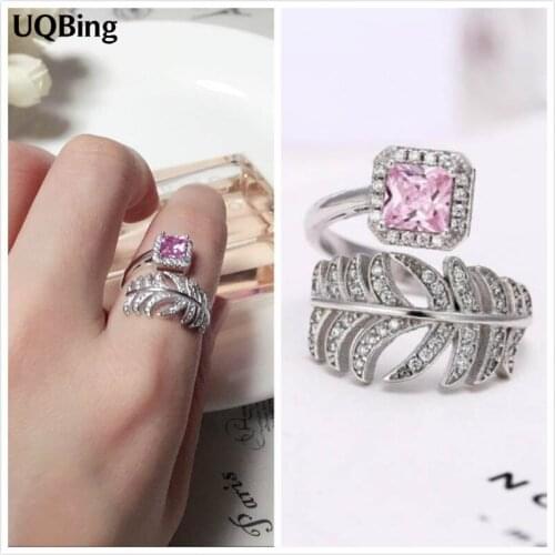 925 Sterling Silver Crystal Rhinestone Feather Rings For Party Jewelry Christmas Gift Women Jewelry Finger Rings