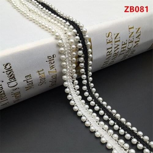 Handmade beaded ribbon double row 4mm imitation pearl black white lace clothing shoes and hats diy accessories accessories ZB081
