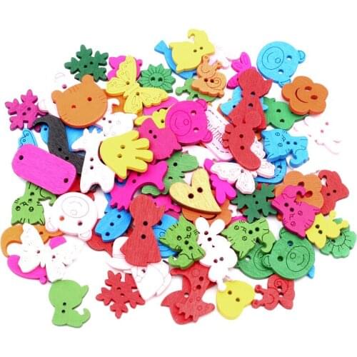 LF 50Pcs Mixed 13-20mm Wood Style Sewing Buttons For Cloth Needlework Flatback Scrapbooking Crafts Decorative Diy Accessories