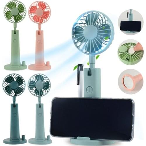 Mini Fan Foldable USB Rechargeable Air Cooler Fan with Makeup Mirror Pen Phone Holder Desktop Fan Home Office Air Cooling Fan