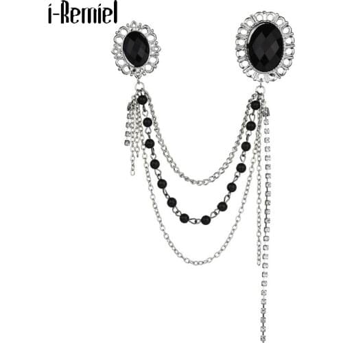 Star Men Suit Brooch Fashion Crystal Rhinestone Tassel Multi-layer Chain Brooches Broches Shirt Collar Lapel Pins Badge Women