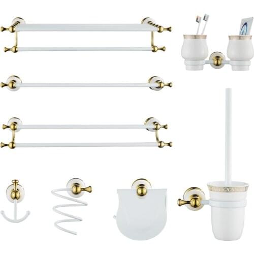 Bathroom Accessories Set 304 Stainless Steel & jade Towel Rack/Bar Toilet Brush Holder Tissue Holder White Baking Bath Hardware