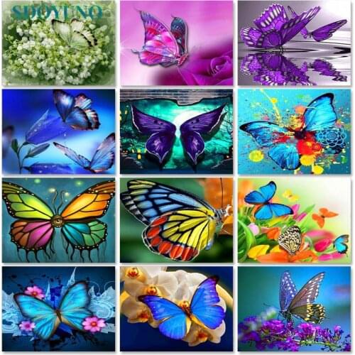 SDOYUNO Acrylic Paint By Numbers Butterfly DIY 60x75cm Oil Painting By Numbers Animals Digital Canvas Painting Home Decor