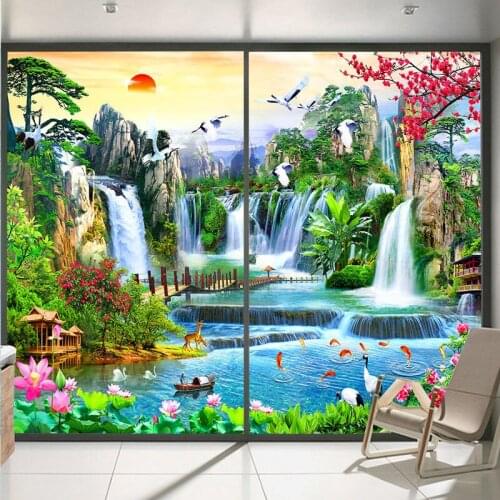 Chinese style living room bedroom opaque glass sticker bathroom window electrostatic glue free frosted glass film