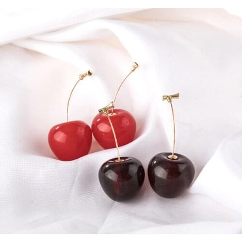2021 New Dominated Acrylic Fashion Geometric Fine Women Drop Earrings Contracted Sweet Red Cherry Fruit Long Earrings Gift Party