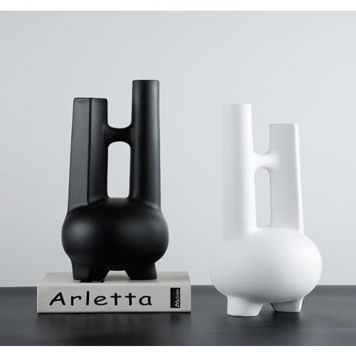 New modern creative decoration ornaments model room ornaments Nordic black and white double mouth vase floral ornaments