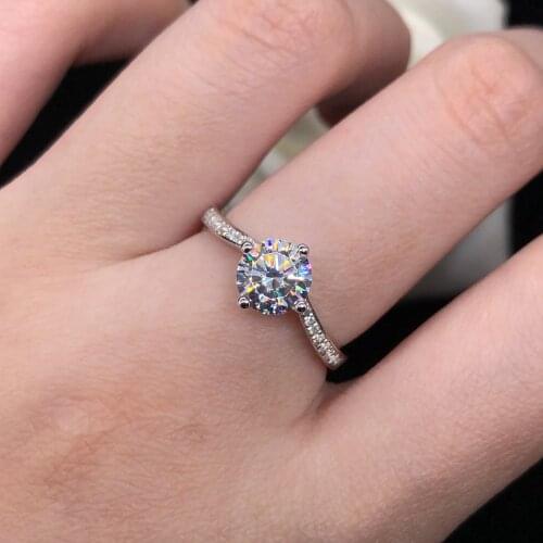 AU750 Glitter 1Ct 6.5mm D Color VVS1 Moissanite Engagement Ring 18K White Gold Ring Wedding Diamond Jewelry