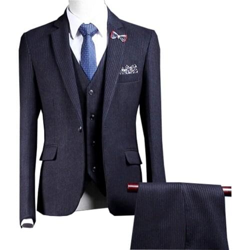 Coat+Pants+Vest) 3 Pieces Men Suit Slim Fit Wedding Business Wear Formal Men Suit Black Elegant Costume size S-5XL