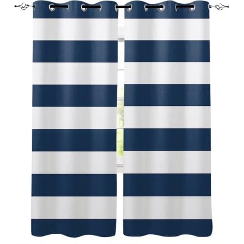 Striped Blue And White Curtains For Kitchen Bedroom Window Treatment Curtains for Living Room Drape Home Decoration