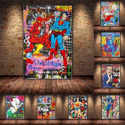 Disney Marvel Pink Panther Graffiti Art Poster Mickey Mouse Anime Canvas Painting Avengers Superhero Wall Art Picture Room Decor