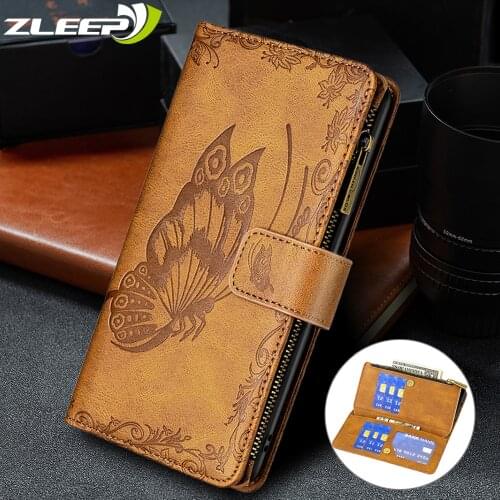 Luxury Zipper Embossed Flip Case For iPhone 12 Mini 11 Pro XS Max XR X 7 8 Plus SE 2020 Wallet Card Holder Stand Phone Bag Cover