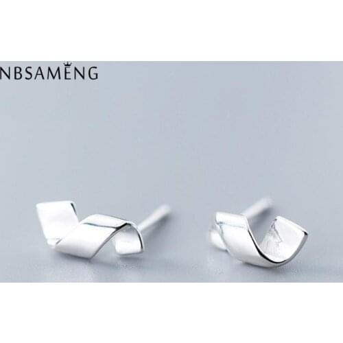 NBSAMENG 100% 925 Sterling Silver Irregular Spiral Stud Earrings Design Special Earring For Women Girls jewelry Prevent allergy