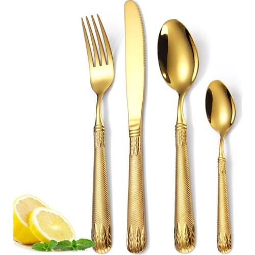 Stainless Steel Tableware Retro Wheat Ears Dinnerware Cake Dessert Spoon Steak Fruit Knife Fork Teaspoon Luxury Western Cutlery