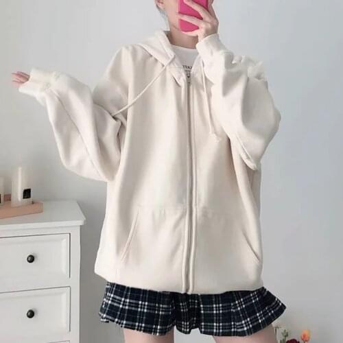 Oversize girls loose white hoodies 2020 fashion ladies elegant sweatshirts chic female vintage soft cotton sweatshirt women
