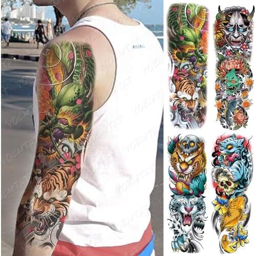 Large Arm Sleeve Tattoo Tiger Skull Dragon Waterproof Temporary Tatto Sticker Prajna Lion Body Art Full Fake Tatoo Women Men