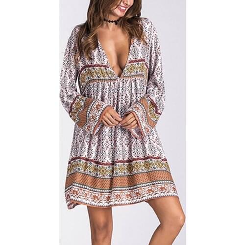 TEELYNN Mini women dress boho 2020 vintage long sleeve Dress Lioness rayon floral print Autumn Dresses beach Casual Dresses