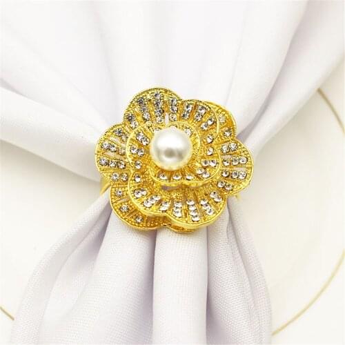 Three-dimensional pearl flower napkin ring table top decoration Western food etiquette accessories for engagement wedding recept