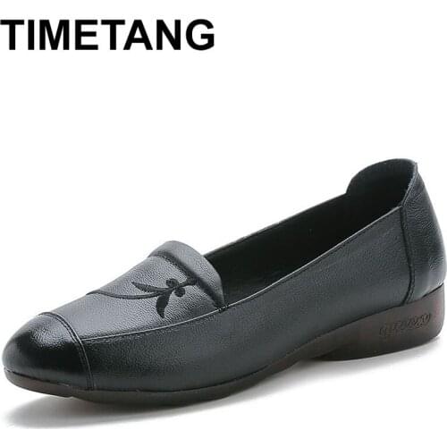 TIMETANG Spring And Autumn Women Shoes Fashion Soft Outsole Genuine Leather Shoes Woman Flat Single Casual Shoes Women FlatsE839