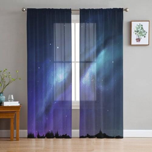Starry Sky Milky Way Night Stars Tulle Window Treatment Sheer Curtains for Kitchen Living Room the Bedroom Curtains Decoration